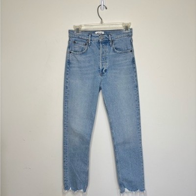M2 Agolde Light Wash Denim Straight Jeans Distressed Women 5 Pocket XS Waist 25