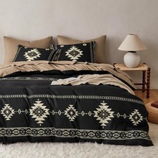 Boho Southwestern Comforter Set Aztec Diamond Pattern, Queen Size, 3 Pieces