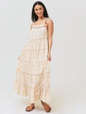 Saylor Anthropologie Bennett Daisy Dobby Maxi Dress Tiered Wheat XS NEW 282477
