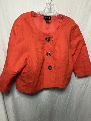 Luv Chic New York Womens XL Orange Floral Button Front Lined Short Jacket