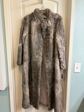 Vintage 1970'/80's Natural Grey Rabbit Fur Coat with Detachable Hood