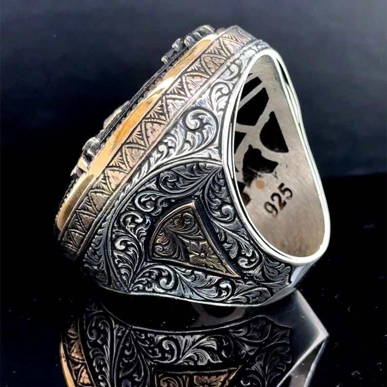 Anillo grande de plata de ley 925 hecho a mano de piedra de diamantes para hombre Foto 3 de 4