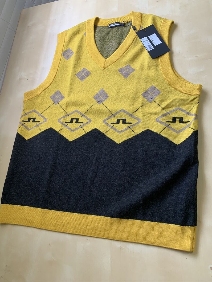 J. Lindeberg Argyle Knit Mens Medium Daylilly Yellow Vest J. Lindeberg Argyle Knit Mens Medium Daylilly Yellow Vest