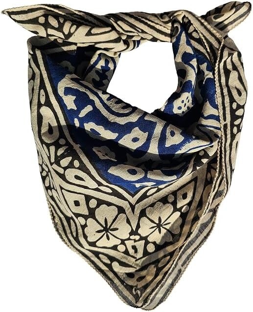 Organic Cotton Blue Paisley Bandana Scarf Block Print Bandana Gift For Her