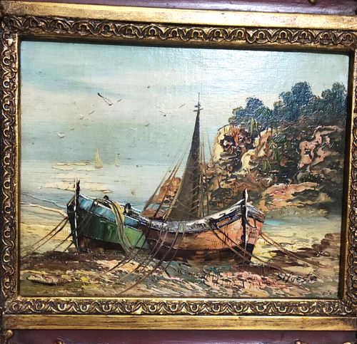 tableau ancien peinture a huile signé Silvestre carde en plâtre vintage - Bild 4 von 9