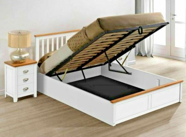 Solid Wooden Ottoman Storage King Size, King Size White Wooden Bed Frame With Storage