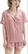 Sioro Women Pijamas Set Satin Short Sleeves Large Dusty Pink