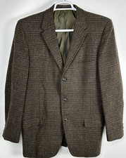 Vintage Harris Tweed Mens Brown Blazer Sport Coat Wool Medium See Measurements