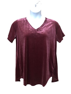 Amaryllis Women s Velvet Top 1X Raspberry Pink Short Sleeve V-Neck Minimalist 