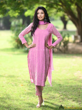 Baby Pink Viscose Chikankari Straight Kurta Set with Dupatta Lucknow Chikankari