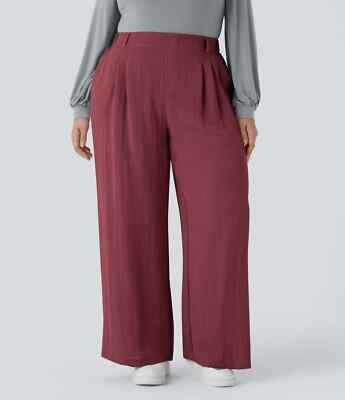 HALARA Plus-Size fließende lässige plissierte Hose Leinengefühl Gr.1X, Neu !!