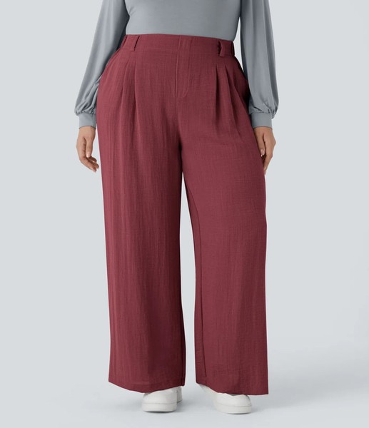 Halara Plus-Size FließEnde LäSsige Plissierte Hose LeinengefüHl Gr.1X, Neu !!-image