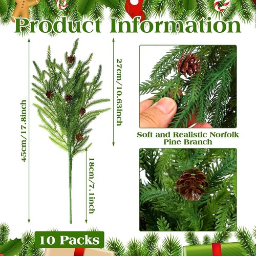 18 Inch Realistic Norfolk Pine Branches - Ideal for Christmas Indoor/Outdoor Use - Picture 4 of 8