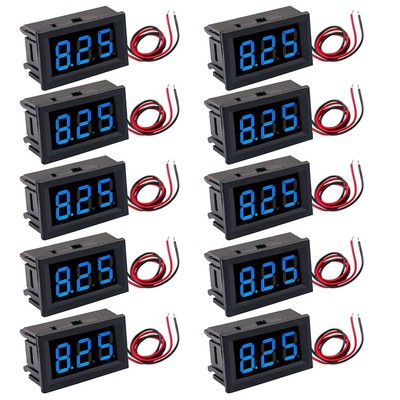 Digital Voltage Display，10Pack 0.56'' Two-Wire DC 3V-30V Blue LED Voltmeter Wa...
