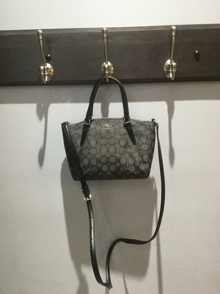 Coach F57830 Mini Kelsey Black Smoke Canvas Signature Satchel
