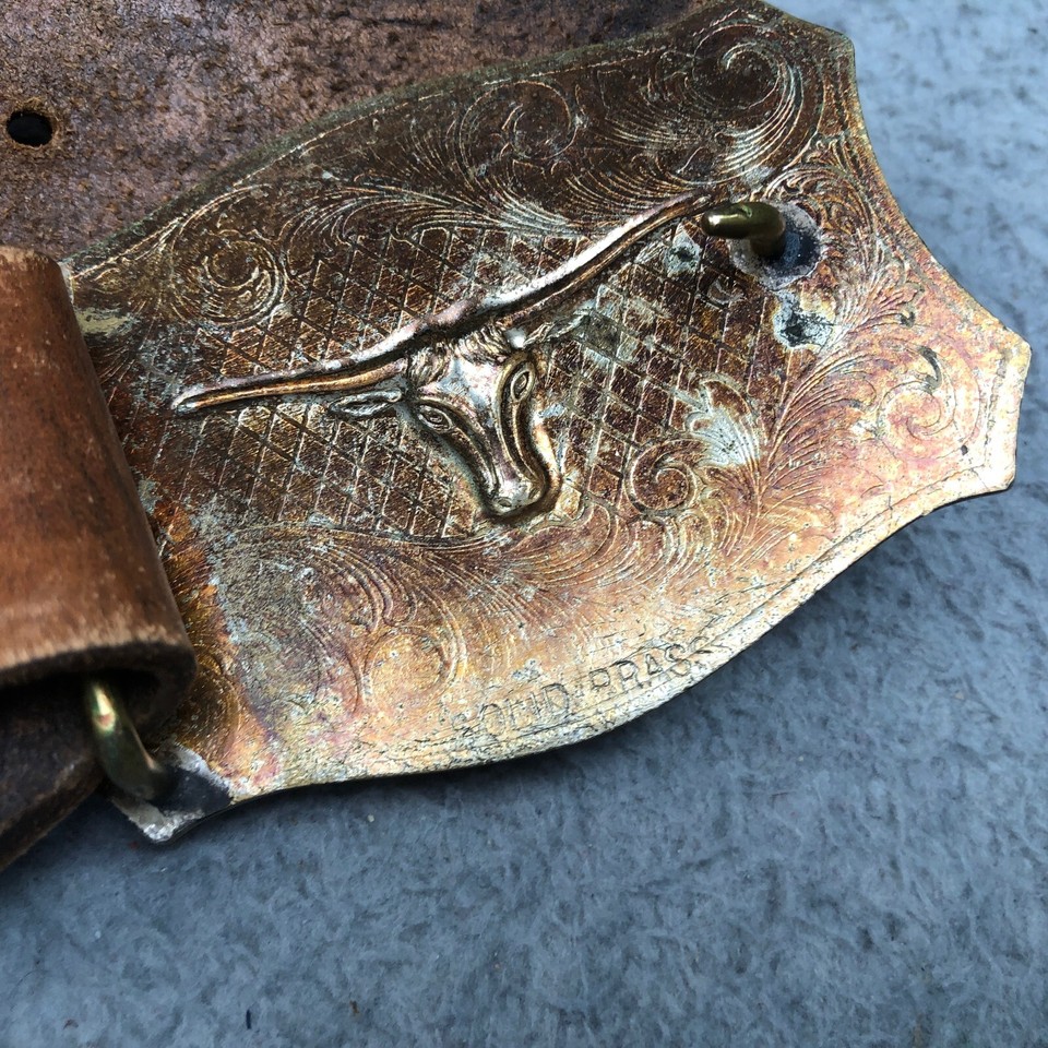 Vintage Tooled Leather Belt Name FRED Solid Brass Buckle Steer Head