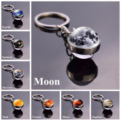 Solar System Planet Galaxy Nebula Keychain Pendant Double Side