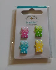 Crafts Doodlebug Brads Braddies Sweet Surprises Bright Presents Bows X 4