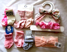Lot-10/pcs Baby Girl 3/Head Wrap  7/Socks- Soft Comfy Cute Designs 0-12m -New