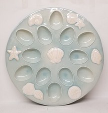 Homestudio "SHORELINE" 13" Aqua/Seafoam Deviled Egg Dish/Plate/Tray - Excellent