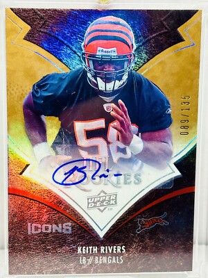 Topps Keith Rivers 2008 UPPER DECK ICONS KEITH RIVERS ROOKIE AUTO 89/135 BENGALS CARD #156 ...