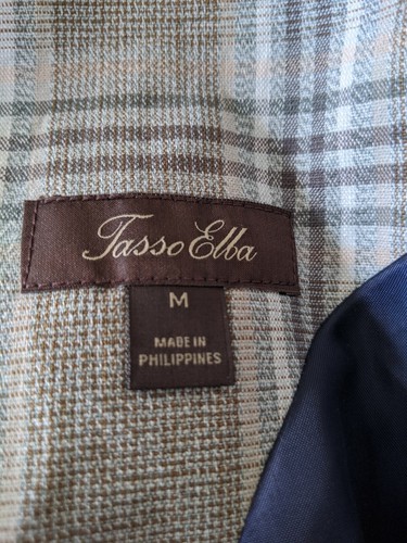Tasso Elba Teal Green Plaid Check Summer Cotton Blazer Sport Coat Jacket M 42R - Picture 6 of 7