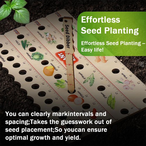 Wooden Plant Ruler with Seed Dibber. Multifunction Seed Spacing Ruler with Plant - Picture 11 of 12