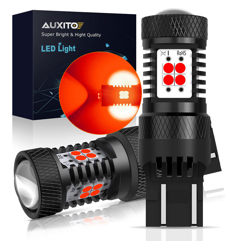 AUXITO 7443 7440 LED Red Strobe Flash Brake Stop Tail Parking Light Bulbs CANBUS