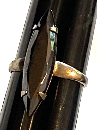 Stunning Black Gem Cocktail Ring Silver Size 6 No Markings 006-019 - Picture 7 of 11
