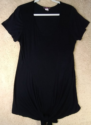 Pinc Women's Plus Sz 1X  Black Short Sleeve Soft Top Knotted Front