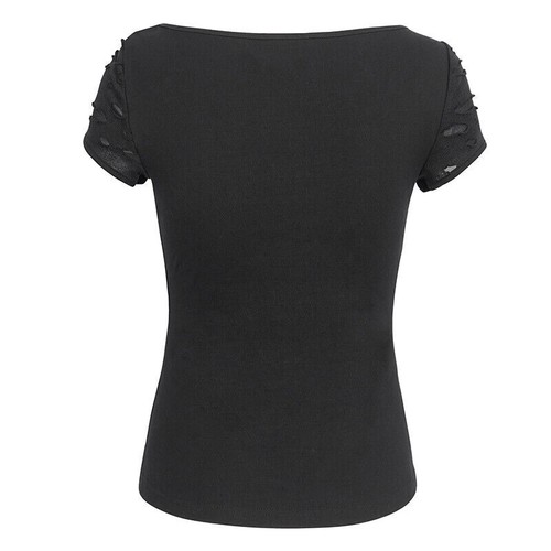 DEVIL FASHION Mujer Punk Rock Gótico Steampunk Negro Manga Corta Camiseta Top - Imagen 13 de 21