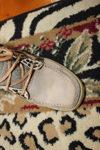 Womens Leather Animal Leopard Print Hi Top Sneaker Tie Up Boater Shoe Boots 8 - Picture 5 of 7