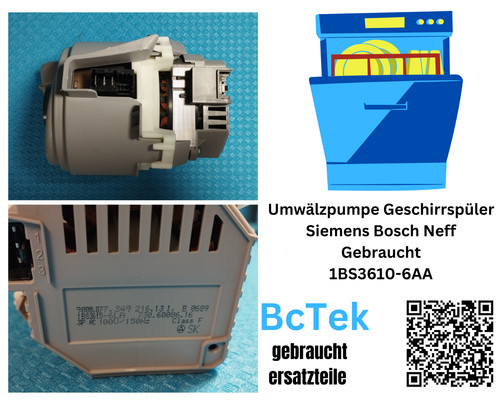 Umwälzpumpe Geschirrspüler Siemens Bosch Neff 1BS3615-6LA Gebraucht