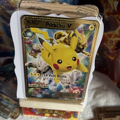 Pikachu V HP 60 Gold Metal Fan Art Card 10 Volt Bolts NM | eBay
