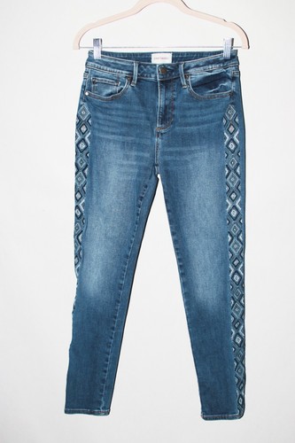 Driftwood Jackie High Rise Skinny Jeans Tonal Cheetah Embroidery Boho size 26 - Picture 1 of 6