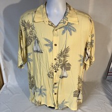 Puritan Mens Hawaiian Aloha Camp Shirt Large Yellow Floral Sailboats Free Ship 