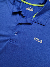Fila Sport Men Size Large Polo Shirt Blue Solid Polyester Spandex Logo