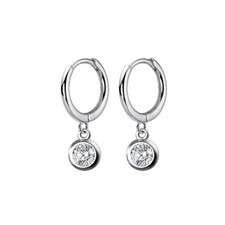 925 Sterling Silver Bezel Zirconia Huggie Hoop Dangle Drop Earrings A1211