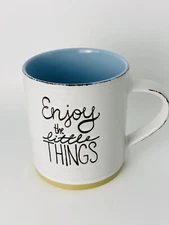 Enjoy The Little Things 16oz Ceramic Coffee Mug ENJOY LIFE MUG. White/Beige/Blue