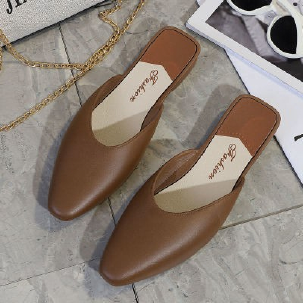 Womens Loafers Block Heel Mules Closed Pointed Toe Slip On Slides