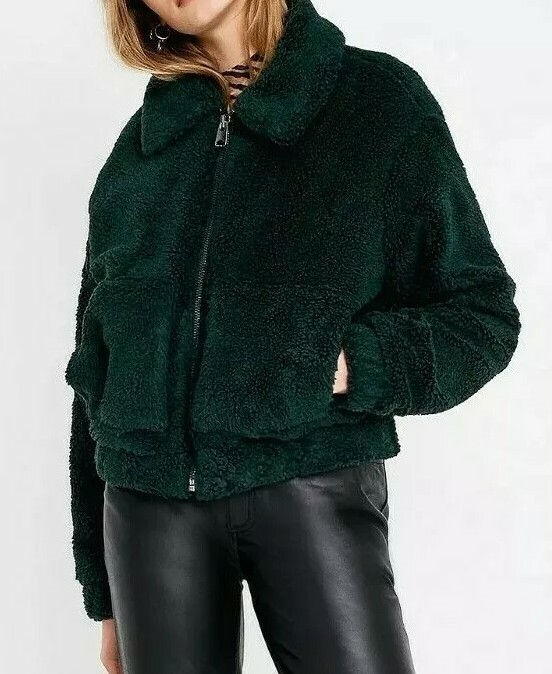 Urban Outfitters Green Crop Teddy Jacket Size XS-TP (SOLD OUT ONLINE) image 2