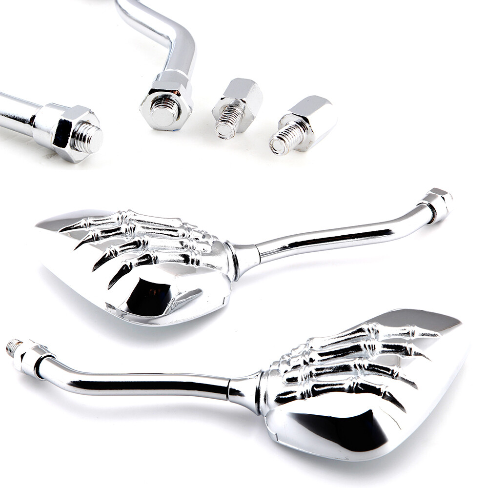 UNIVERSAL CHROME SKULL HAND CUSTOM MIRRORS FOR MOTORCYCLE CRUISER SCOOTER SHADOW