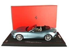 FERRARI ROMA SPIDER CELESTE TEVERE BLUE & DISPLAY CASE 1/18 CAR BY BBR P 18230 A