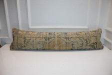 Vintage Turkish Kilim Bench Pillow, Beige Lumbar Cushion, Farmhouse Boho Decor