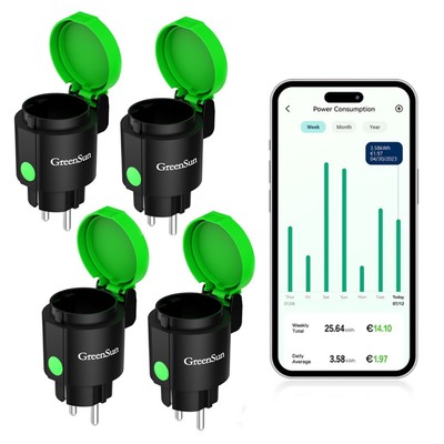 GreenSun 4er Smart WLAN Steckdose Strommessung IP44 Outdoor mit Alexa/Google