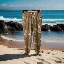 RBX Live Life Active 🛍️ Tapered Jogger Sweatpants Size M Tan/White Tie-Dye NEW