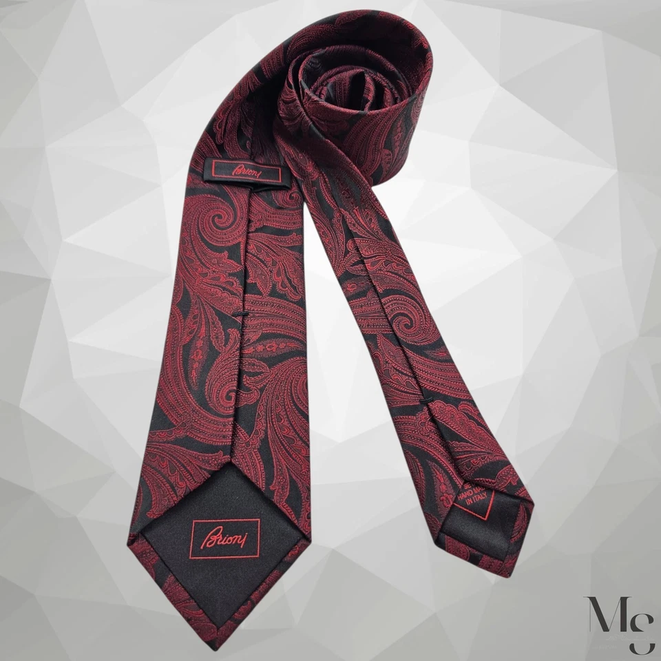 BRIONI X длинный бордовый пейсли шелковый галстук ручной работы в Италии 60 «-3» EX состояние - Изображение 2 из 4