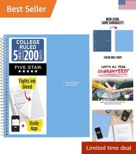 Five Star Spiral Notebook - 5 Subject, 200 College Ruled Sheets, Water Resistant