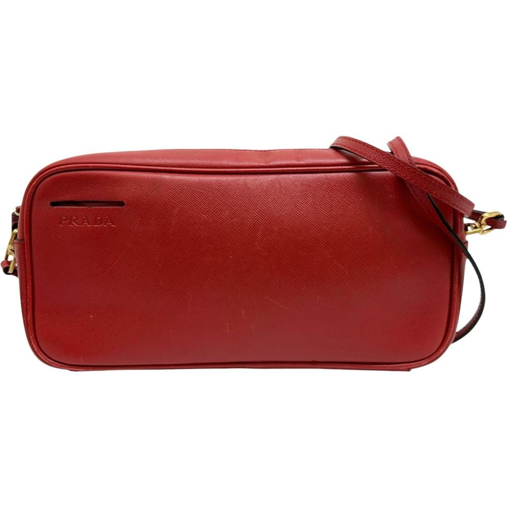 Prada Saffiano Leather Red Camera Shoulder Bag for Women