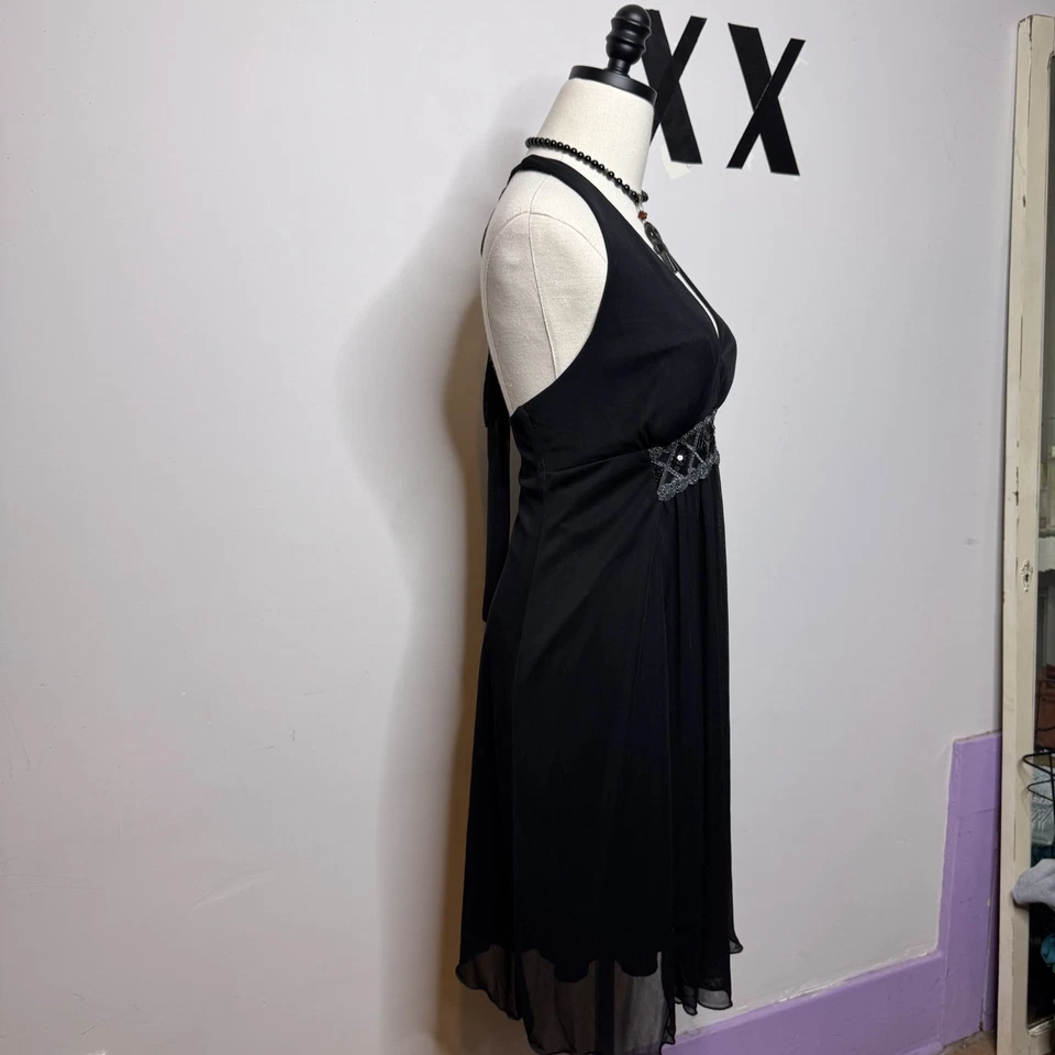 Vestido halter babydoll vintage negro en capas • Midi caprichoso fiesta de hadas Y2K 14 Foto 4 de 4